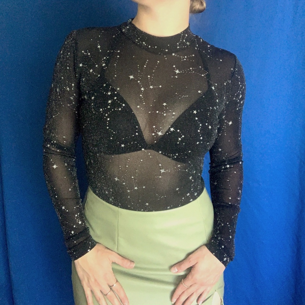 Mesh Sexy Star Long Sleeve Bodysuit
